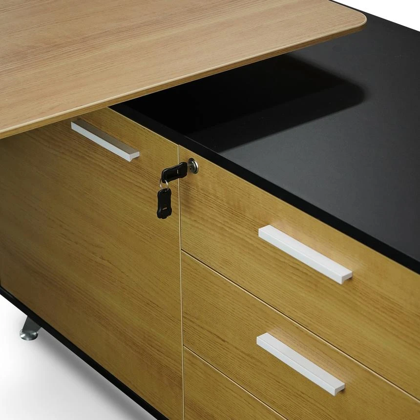 1.95m Executive Desk Right Return - Black Frame With Natural Top And Drawers - Image 9