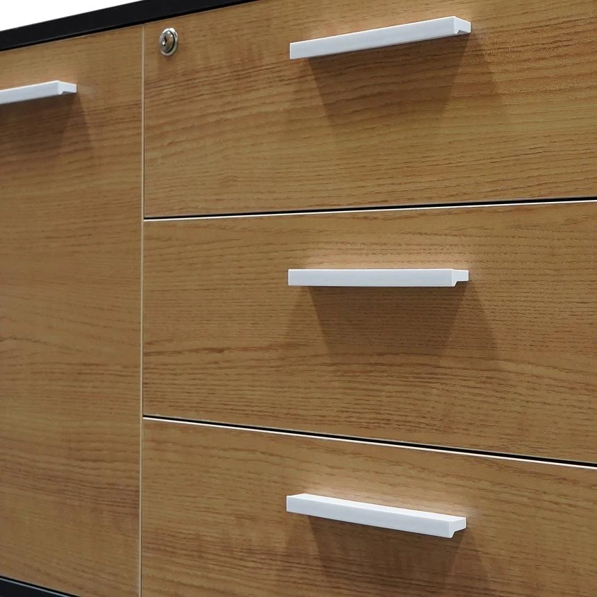 1.95m Executive Desk Right Return - Black Frame With Natural Top And Drawers - Image 11