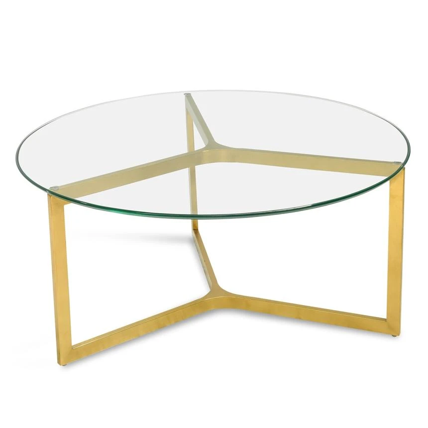 85cm Glass Round Coffee Table - Gold Base - Image 2