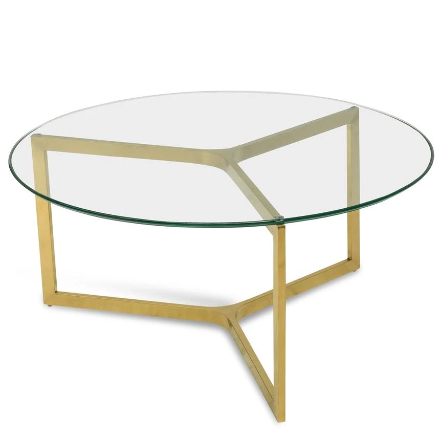85cm Glass Round Coffee Table - Gold Base - Image 3