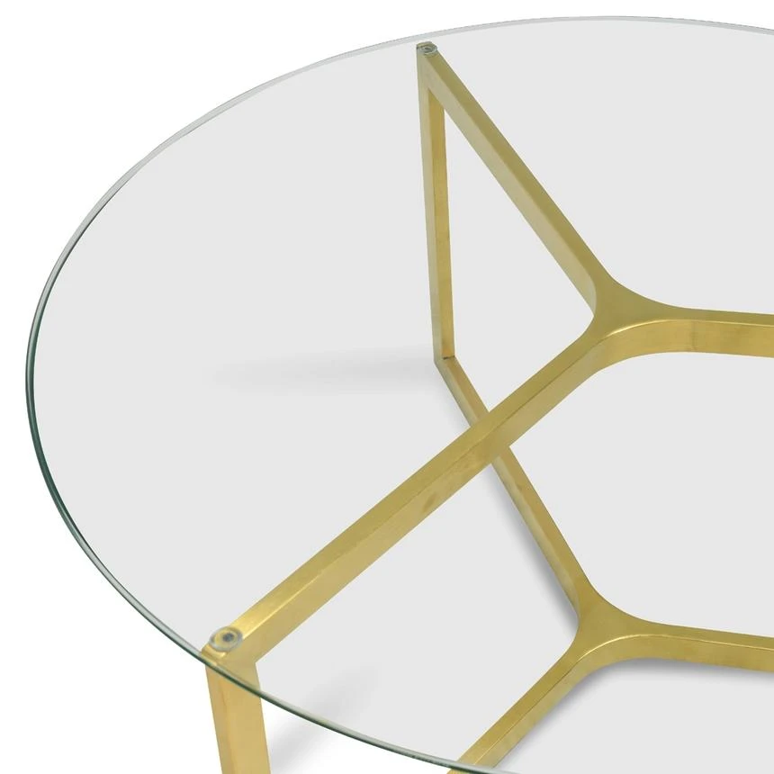 85cm Glass Round Coffee Table - Gold Base - Image 4