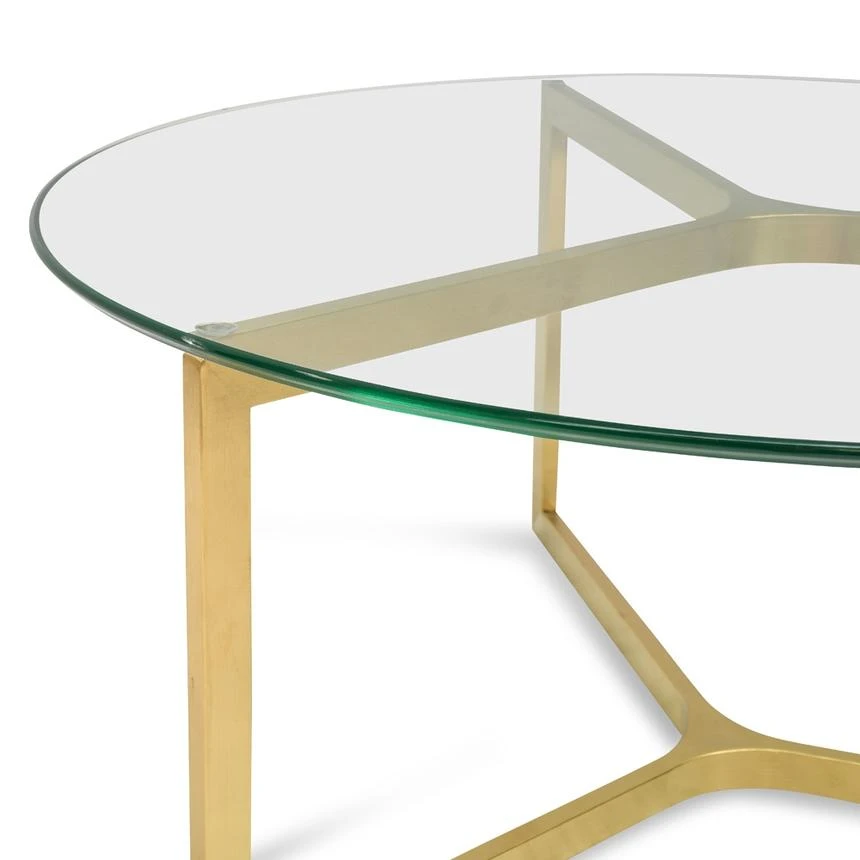 85cm Glass Round Coffee Table - Gold Base - Image 7