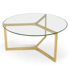 85cm Glass Round Coffee Table - Gold Base