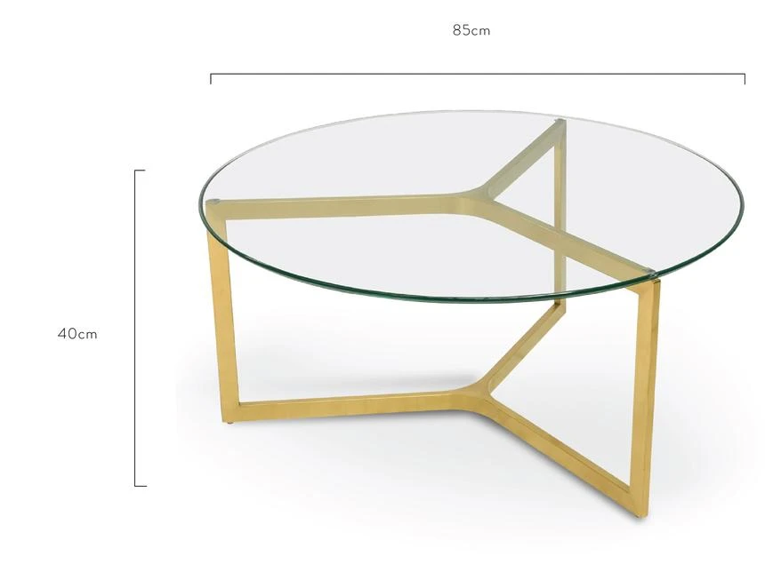 85cm Glass Round Coffee Table - Gold Base - Image 9
