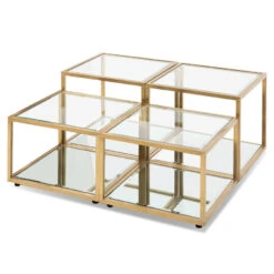 Set Of 4 - 100cm Glass Coffee Table - Brushed Gold Base