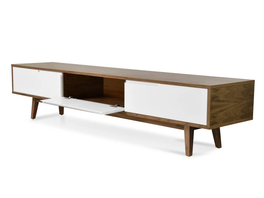 2.1m Scandinavian Lowline TV Entertainment Unit - Walnut - Image 3