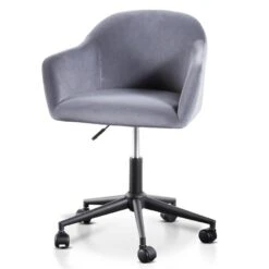 Charcoal Velvet Office Chair - Black Base