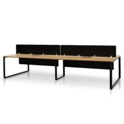 4 Seater Workstation With Black Screen - Natural Top - Black Base