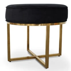 Steel Frame Ottoman In Black Velvet Seat - Brushed Gold Base -Calibre Furniture Sales Store lc2617 bs 7 860x a7e55290 c138 4a1e afdf e6f1fc3ac655