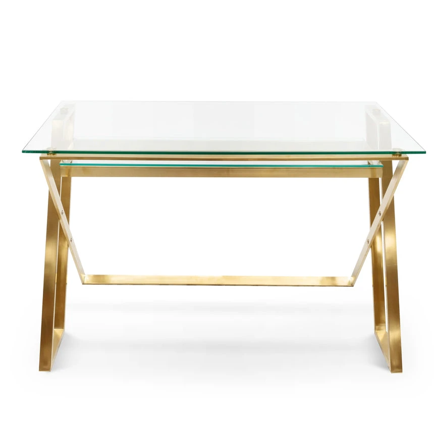 120cm Glass Home Office Desk - Brushed Gold Base - Image 2