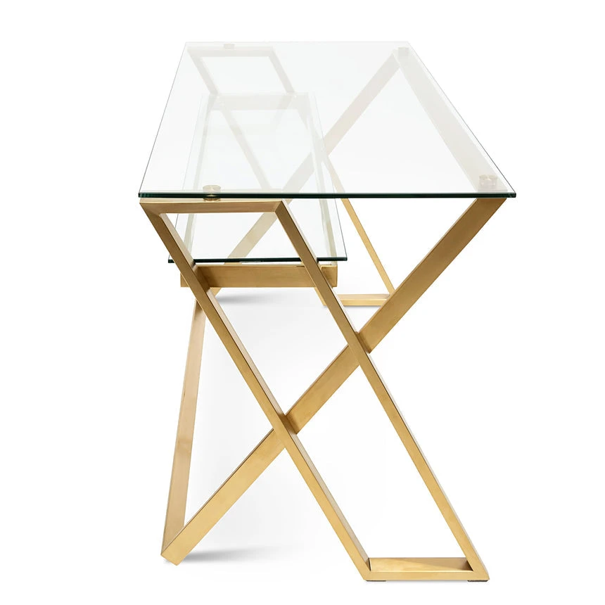 120cm Glass Home Office Desk - Brushed Gold Base - Image 3