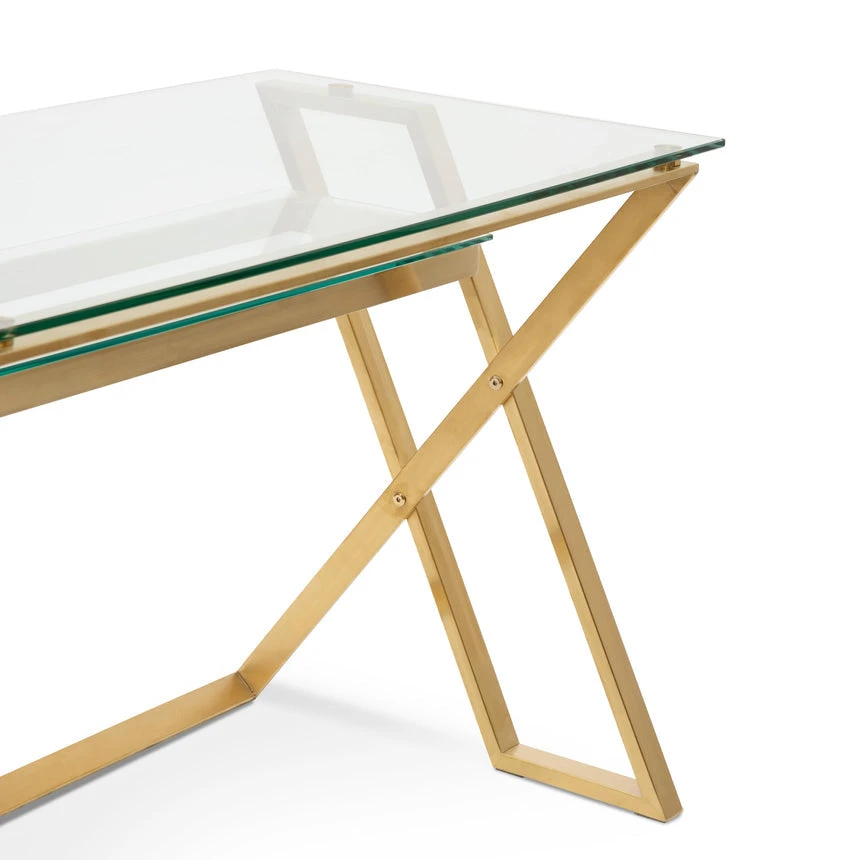 120cm Glass Home Office Desk - Brushed Gold Base - Image 4