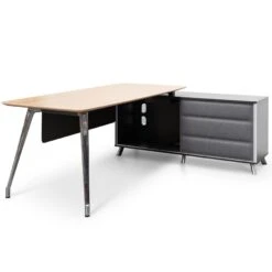2m Right Return Office Desk - Natural - Black