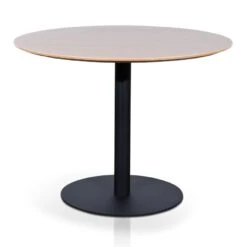 Round Office Meeting Table - Natural With Black Base