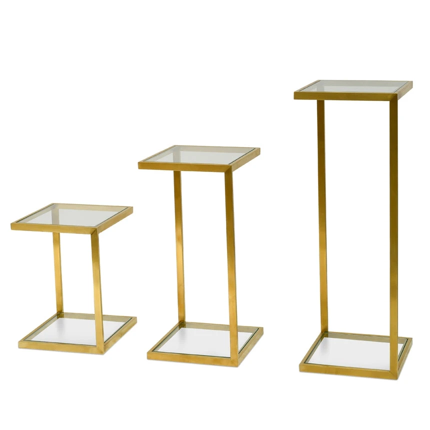 Set Of 3 Glass Side Table - Gold Base 3 Set Of 3 Glass Side Table - Gold Base - Image 3