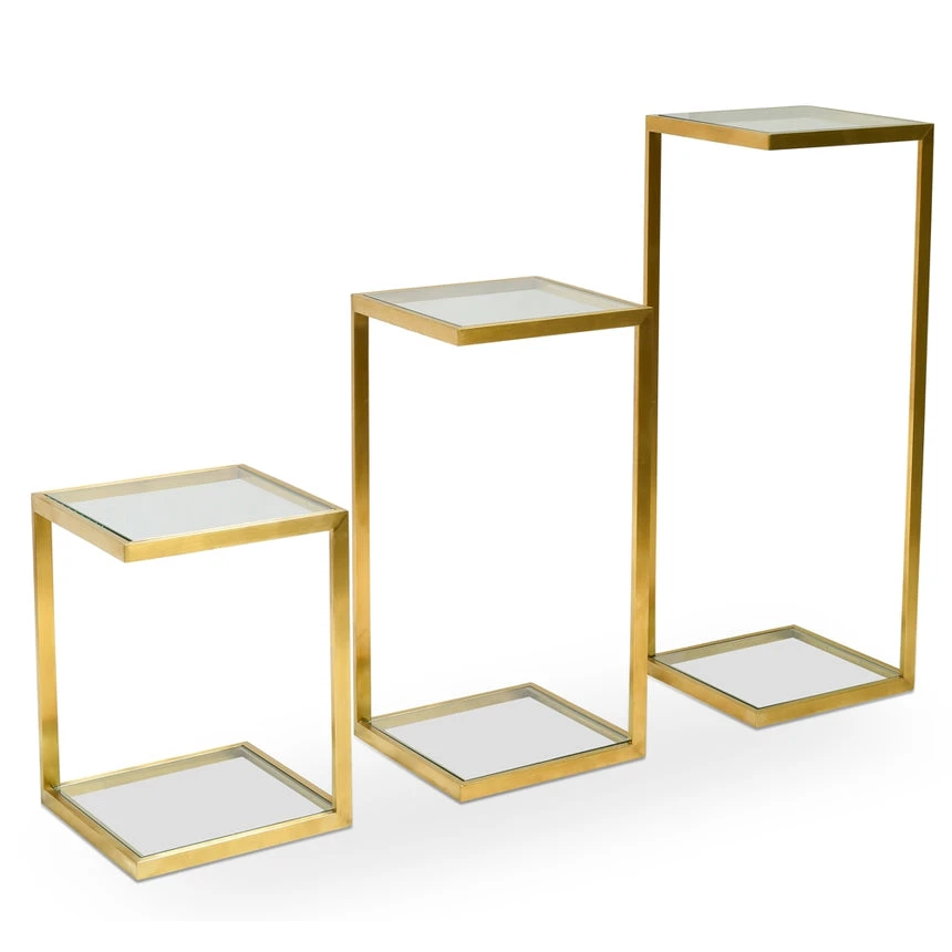 Set Of 3 Glass Side Table - Gold Base 4 Set Of 3 Glass Side Table - Gold Base - Image 4