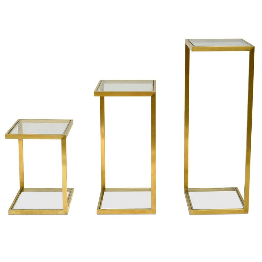 Set Of 3 Glass Side Table - Gold Base 2 Set Of 3 Glass Side Table - Gold Base - Image 2