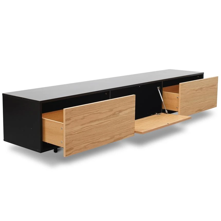 2.3m TV Unit - Black With Natural Drawers - Image 3