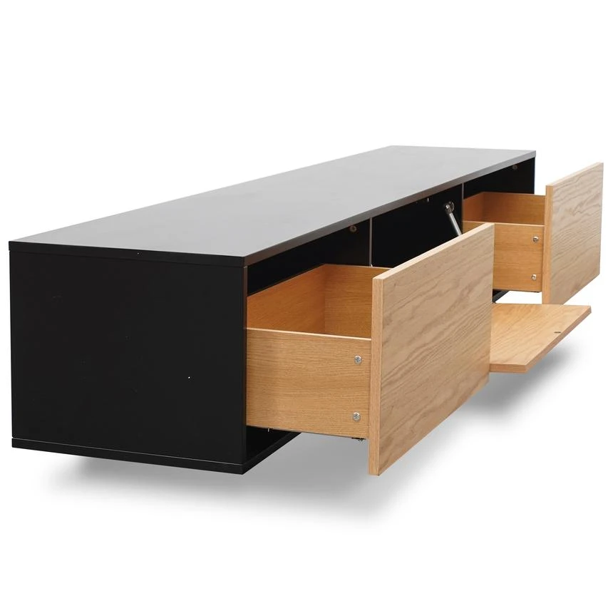 2.3m TV Unit - Black With Natural Drawers - Image 5