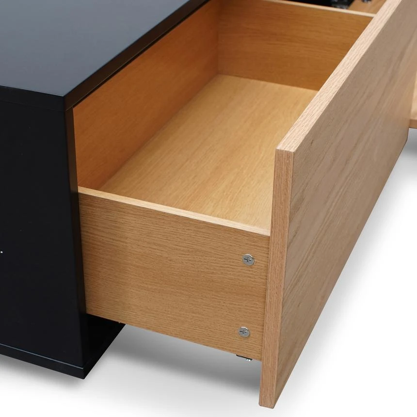 2.3m TV Unit - Black With Natural Drawers - Image 2