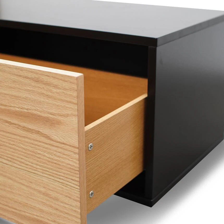 2.3m TV Unit - Black With Natural Drawers - Image 4