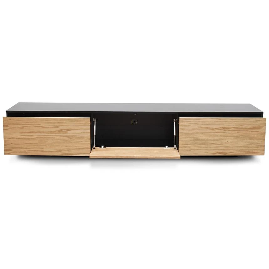 2.3m TV Unit - Black With Natural Drawers - Image 7