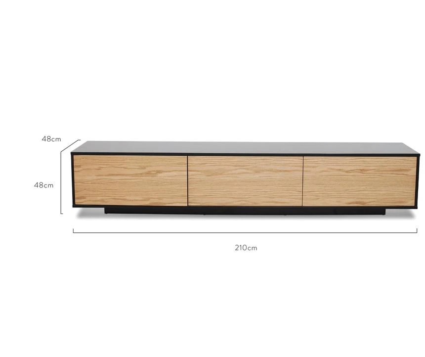 2.3m TV Unit - Black With Natural Drawers - Image 8