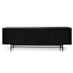2.1m Wooden Entertainment TV Unit - Black With Flute Glass Door